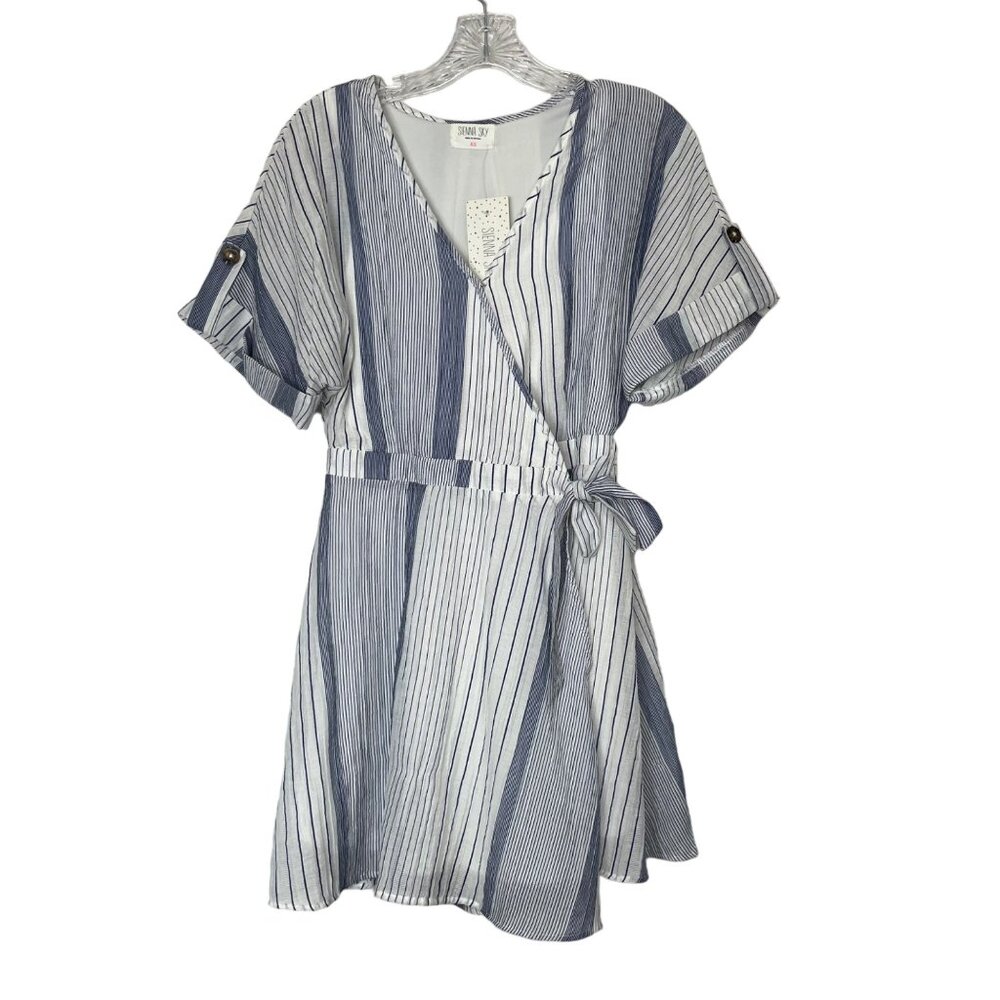 Sienna Sky Wrap Dress Womens XS Blue White New Striped Vneck Short